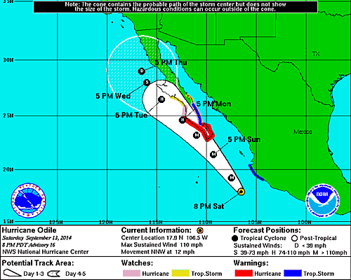 Hurricane Odile approaches Cabo San Lucas